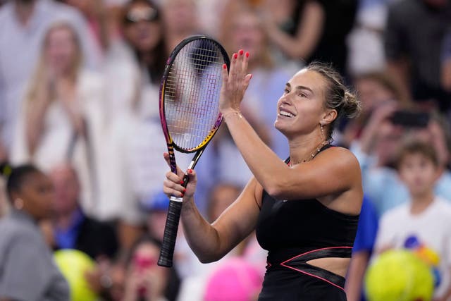 Aryna Sabalenka celebrates beating Leylah Fernandez (Frank Franklin II/AP)