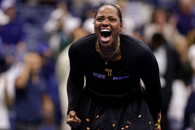 Taylor Townsend celebrates beating Mirra Andreeva (Adam Hunger/AP)