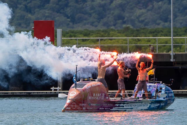 <p>The brothers celebrated as they arrived into Cairns on Saturday morning</p>