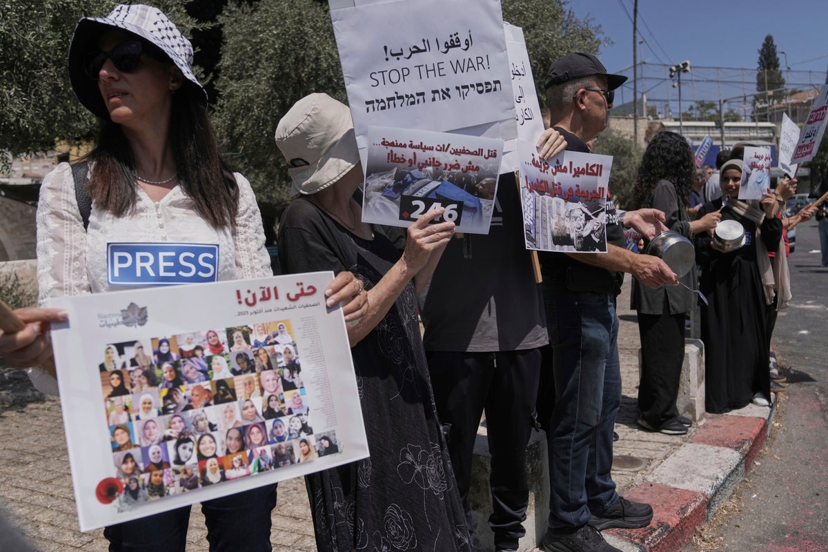 Press insignia becomes a rallying cry for peace as activists call for an end to the war in Gaza