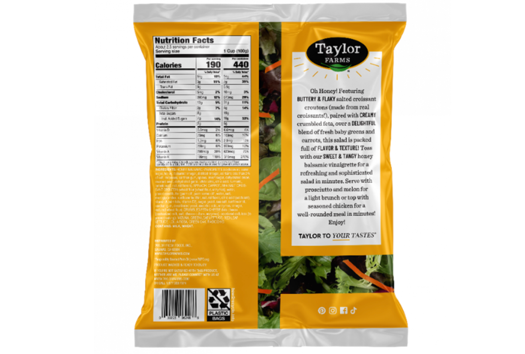 According to the FDA, master packs — individual packets of dressing and toppings supplied by Latitude 36 Foods and included in Taylor Farms salad kits — incorrectly included Asian Sesame Ginger dressing rather than the intended Honey Balsamic Vinaigrette dressing