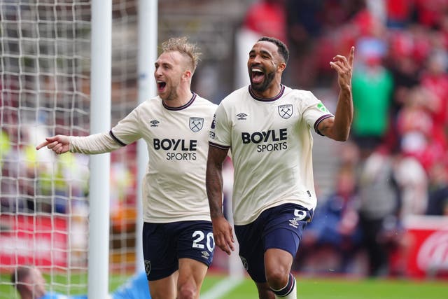 Callum Wilson celebrates scoring West Ham’s third goal (Mike Egerton/PA)