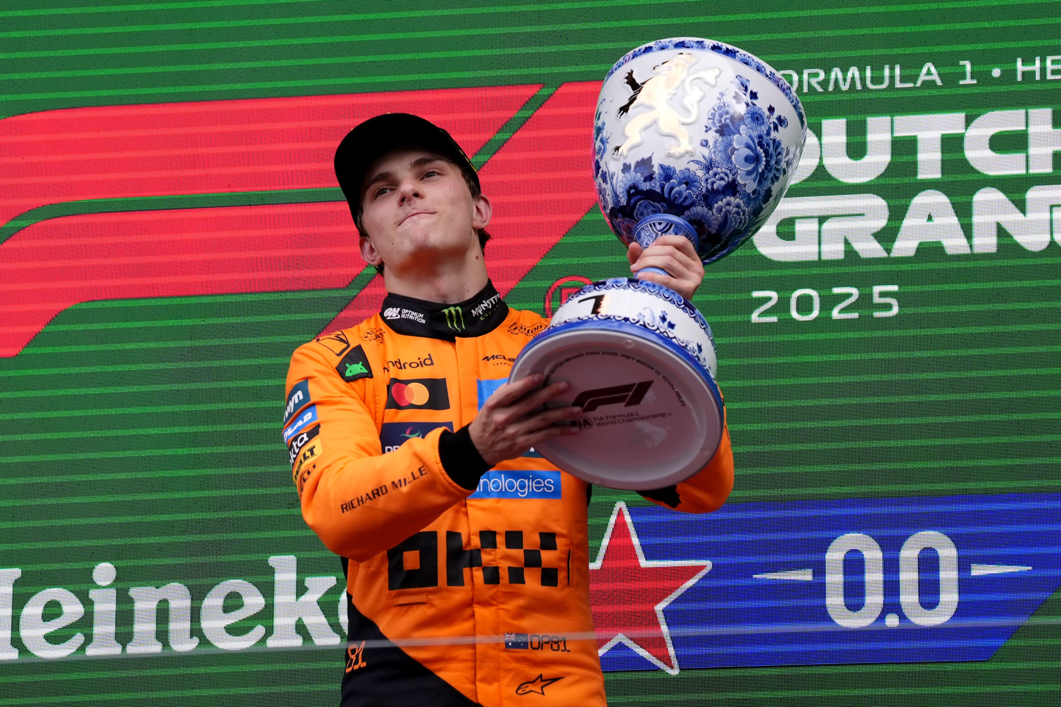 McLaren’s Oscar Piastri celebrates winning the Dutch Grand Prix (Bradley Collyer/PA).