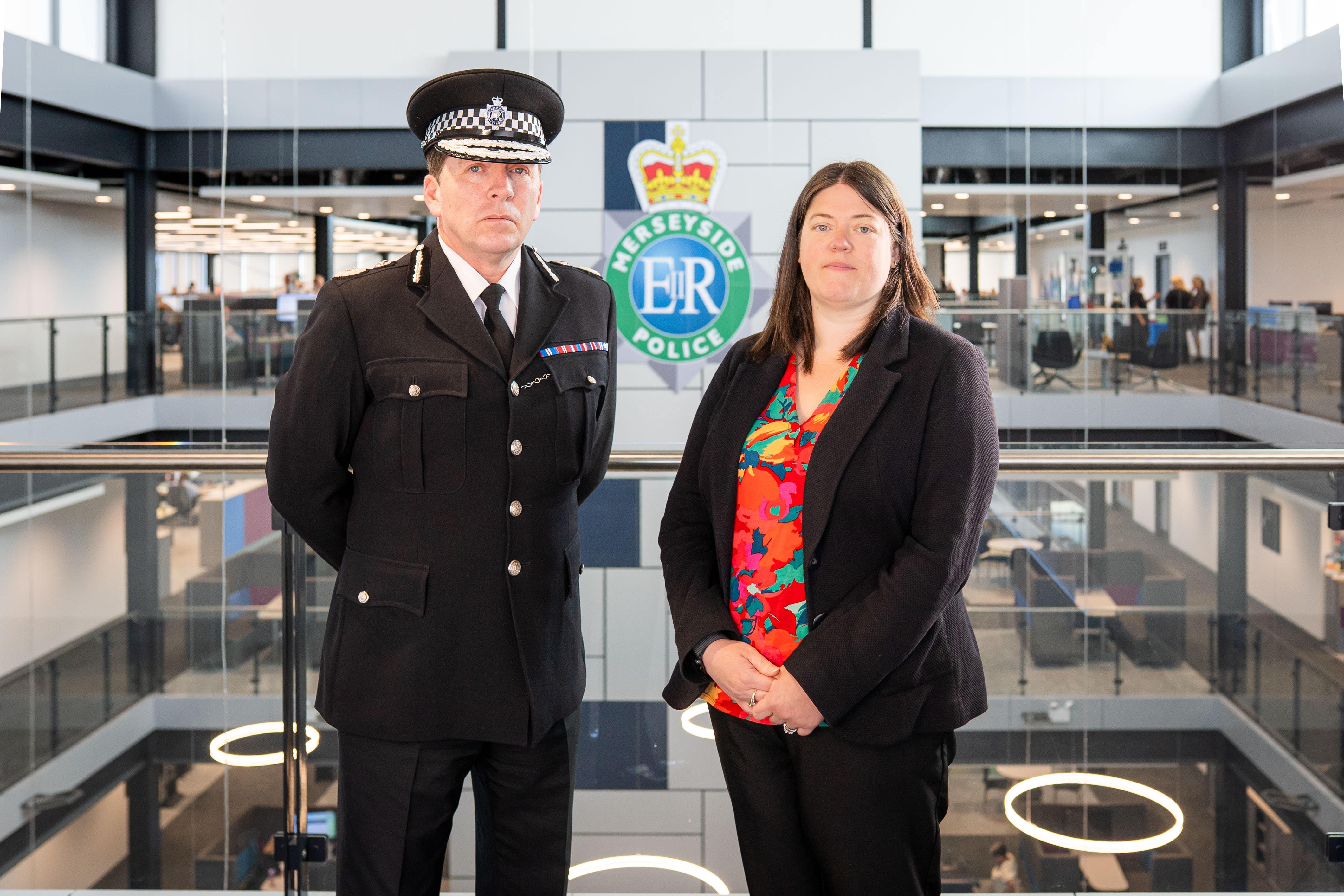 New Merseyside Chief Constable Rob Carden with Merseyside Police and Crime Commissioner Emily Spurrell (Office of Merseyside Police and Crime Commissioner/PA)
