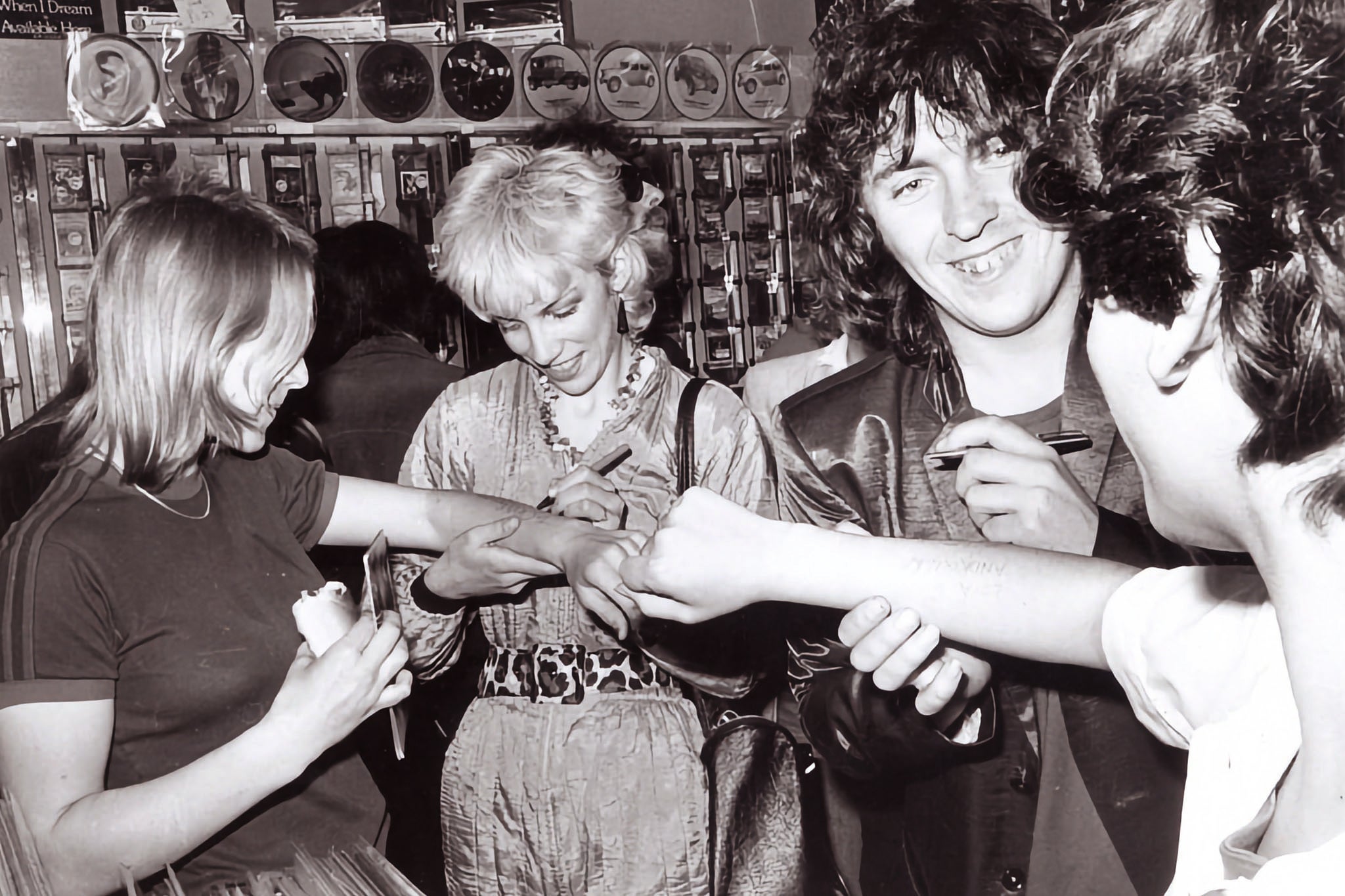 Lennox doing her first ever record signing in Oxford Street with her band The Tourists, which she formed in 1976 with Dave Stewart