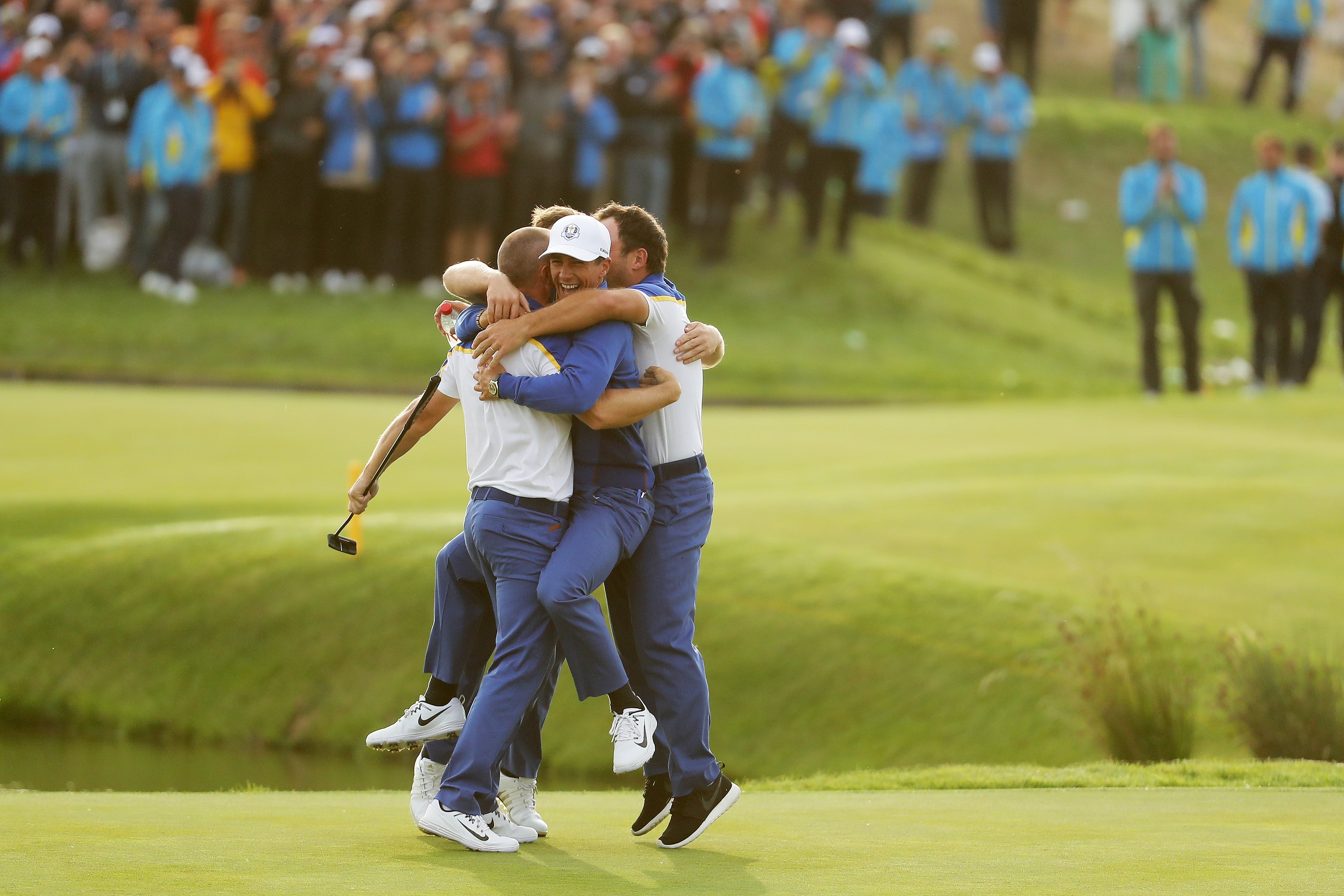 And was then mobbed by his team-mates