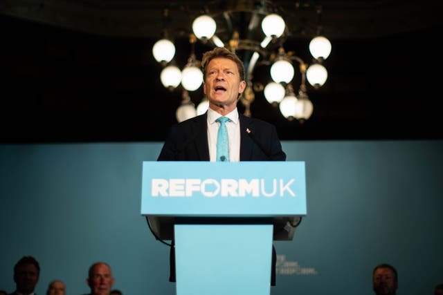 <p>Richard Tice at a Reform UK press conference on Monday </p>
