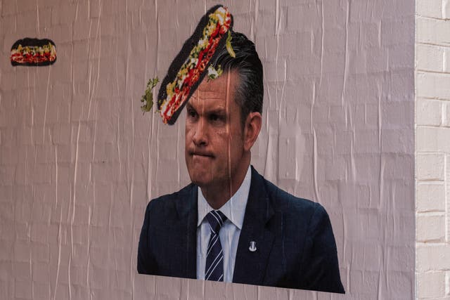 <p>Posters depicting Defense Secretary Pete Hegseth getting hit in the head with a hoagie, hurled by the so-called “sandwich guy,” have cropped up in Washington, D.C.</p>