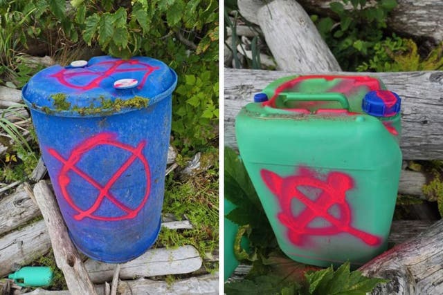 <p>The containers ranged in size from five-gallon drums to the much larger 55-gallon barrels</p>