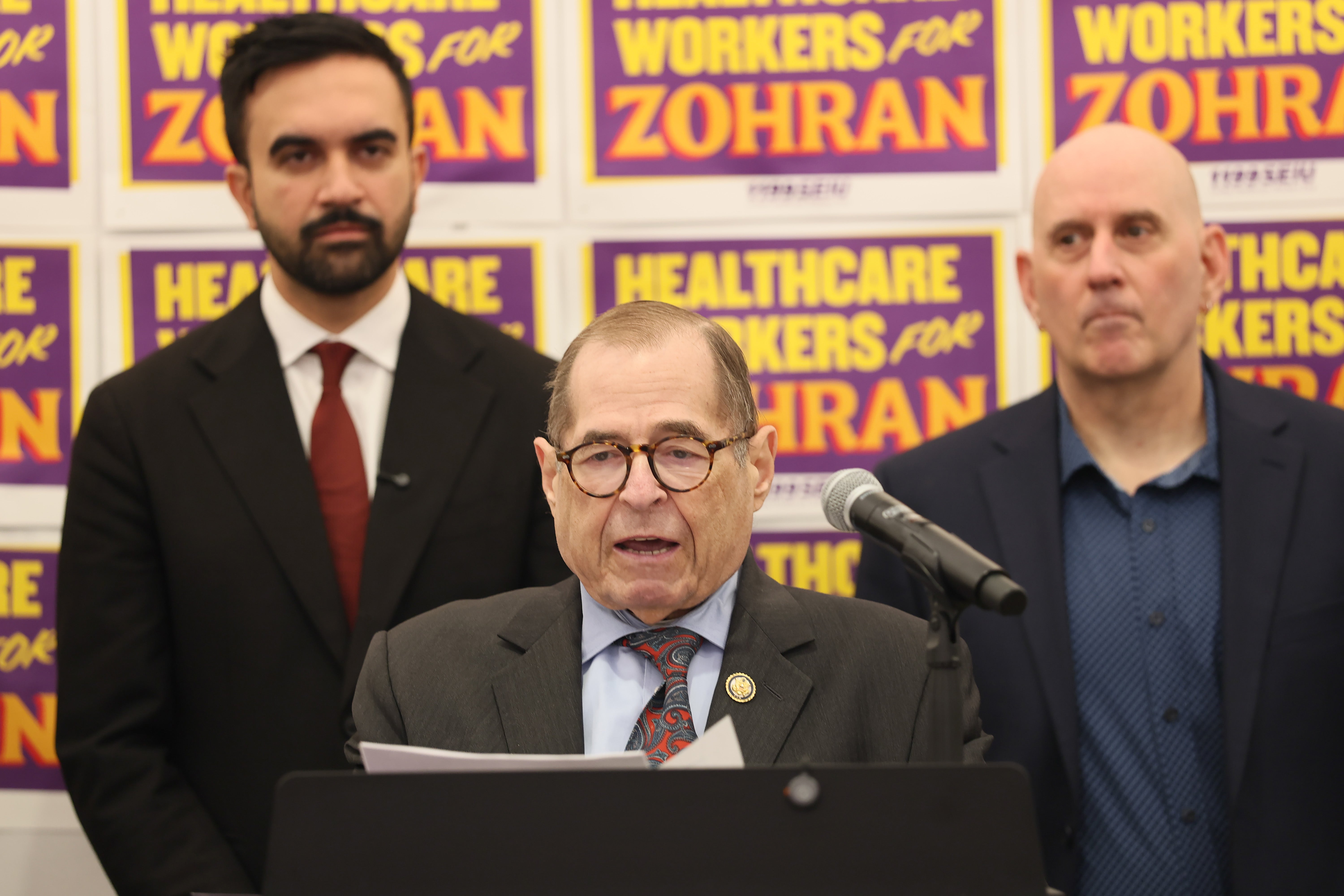 Nadler speaks on behalf of New York mayoral candidate Zohran Mamdani at a union event in the Big Apple last month