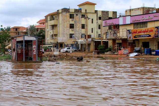 <p>Flood water inundates a main street in Sudan's capital Khartoum following heavy rain on 27 August 2025</p>