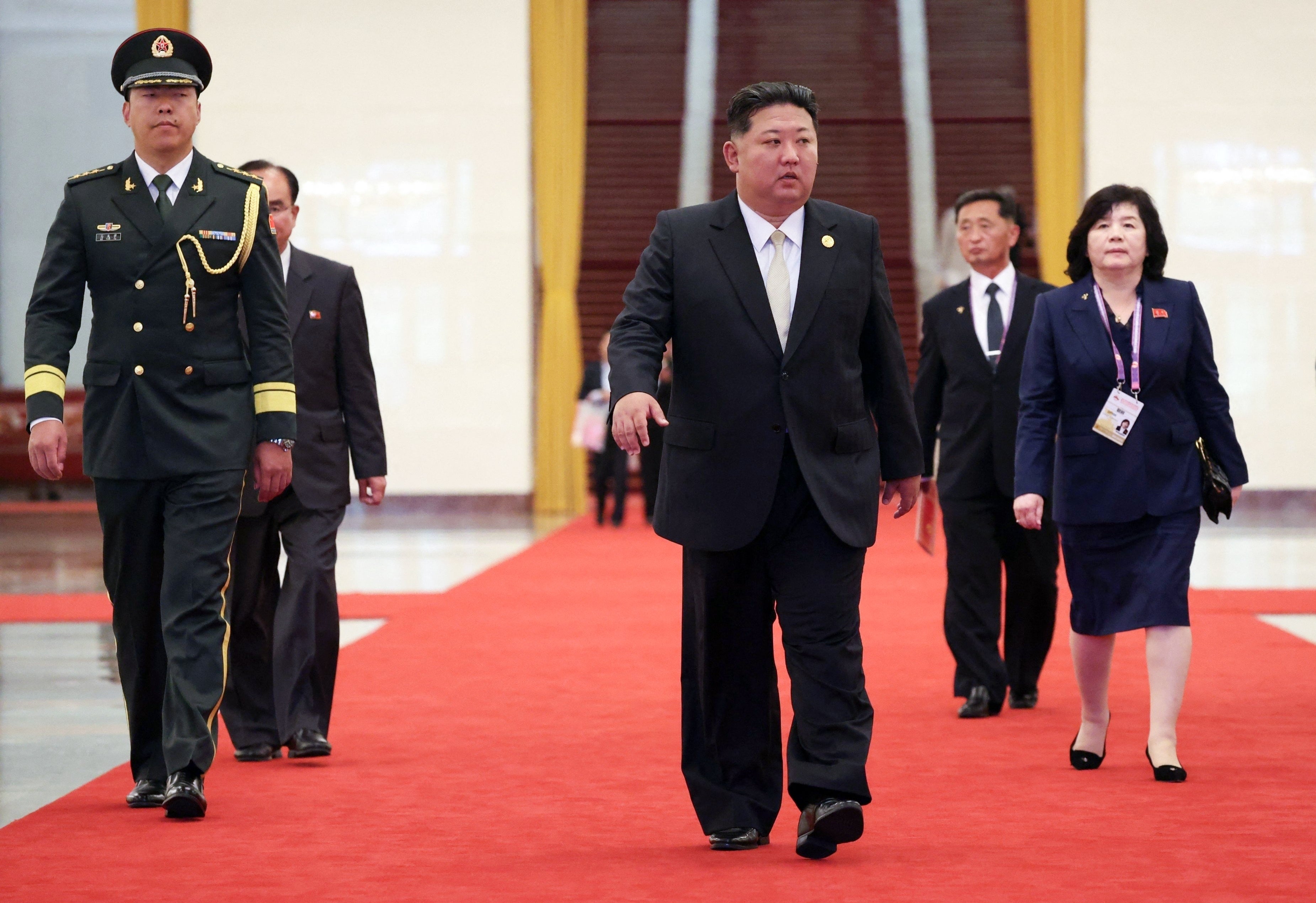 North Korean leader Kim Jong Un arrives for a meeting with Russia's President in Beijing on 3 September 2025