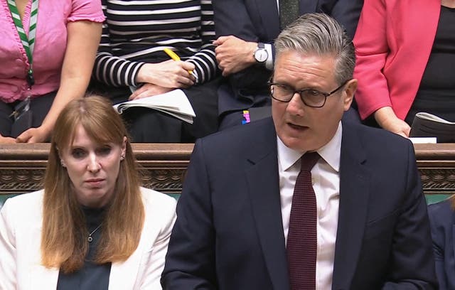 <p>Keir Starmer next to Angela Rayner at PMQs on Wednesday</p>