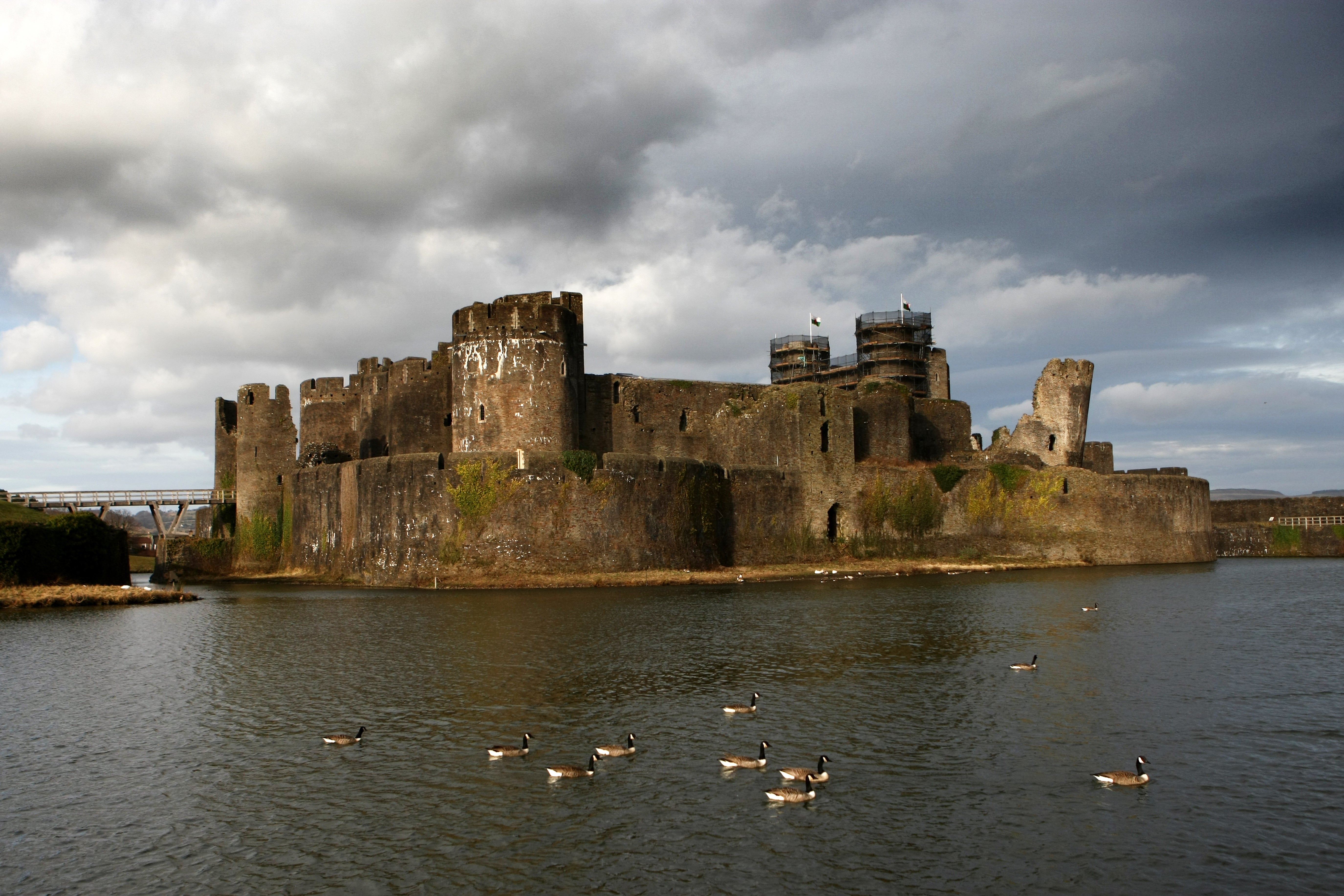 Caerphilly Castle is the second largest castle in the UK