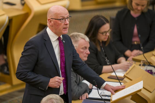 First Minister John Swinney urged the UK Government to recognise the state of Palestine and withdraw from the trade deal with Israel (Jane Barlw/PA)