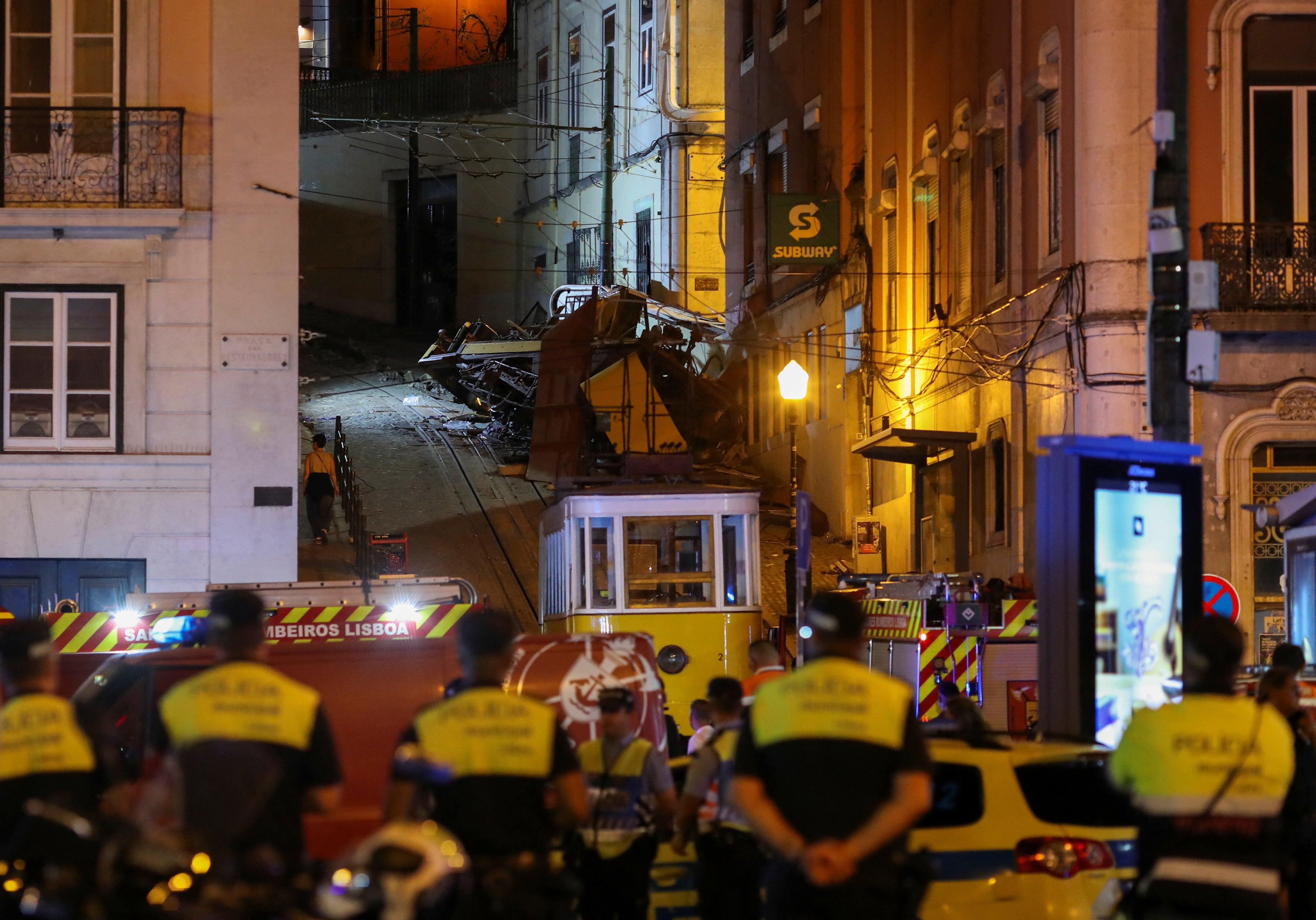 The wreckage of the ‘Gloria’ funicular that derailed and crashed