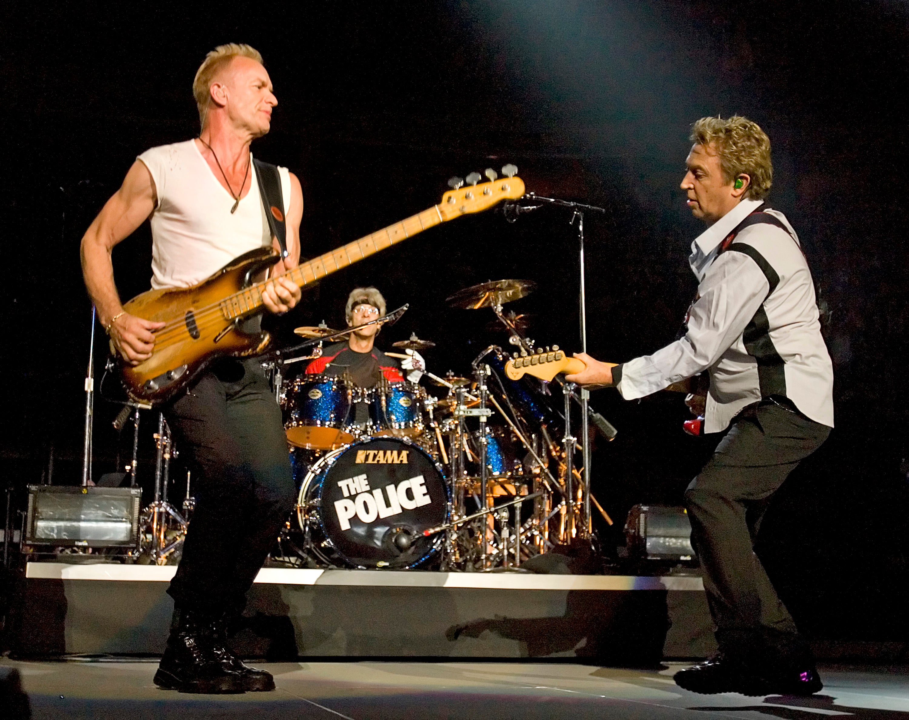 <p>Sting, left, Stewart Copeland and Andy Summers of The Police open their world tour in Vancouver in 2007</p>