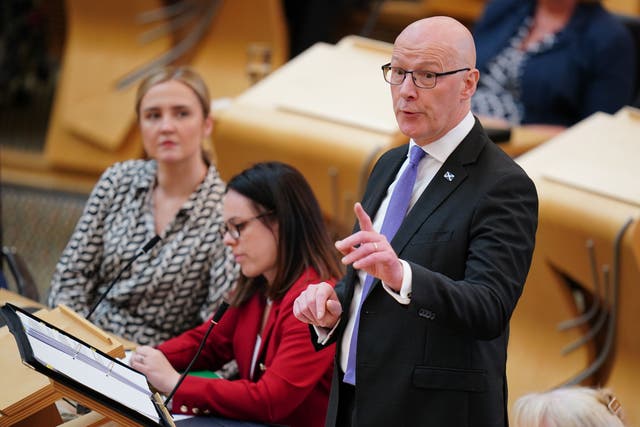 First Minister John Swinney has been accused by the Scottish Conservative leader of using his independence speech as a distraction (Jane Barlow/PA)
