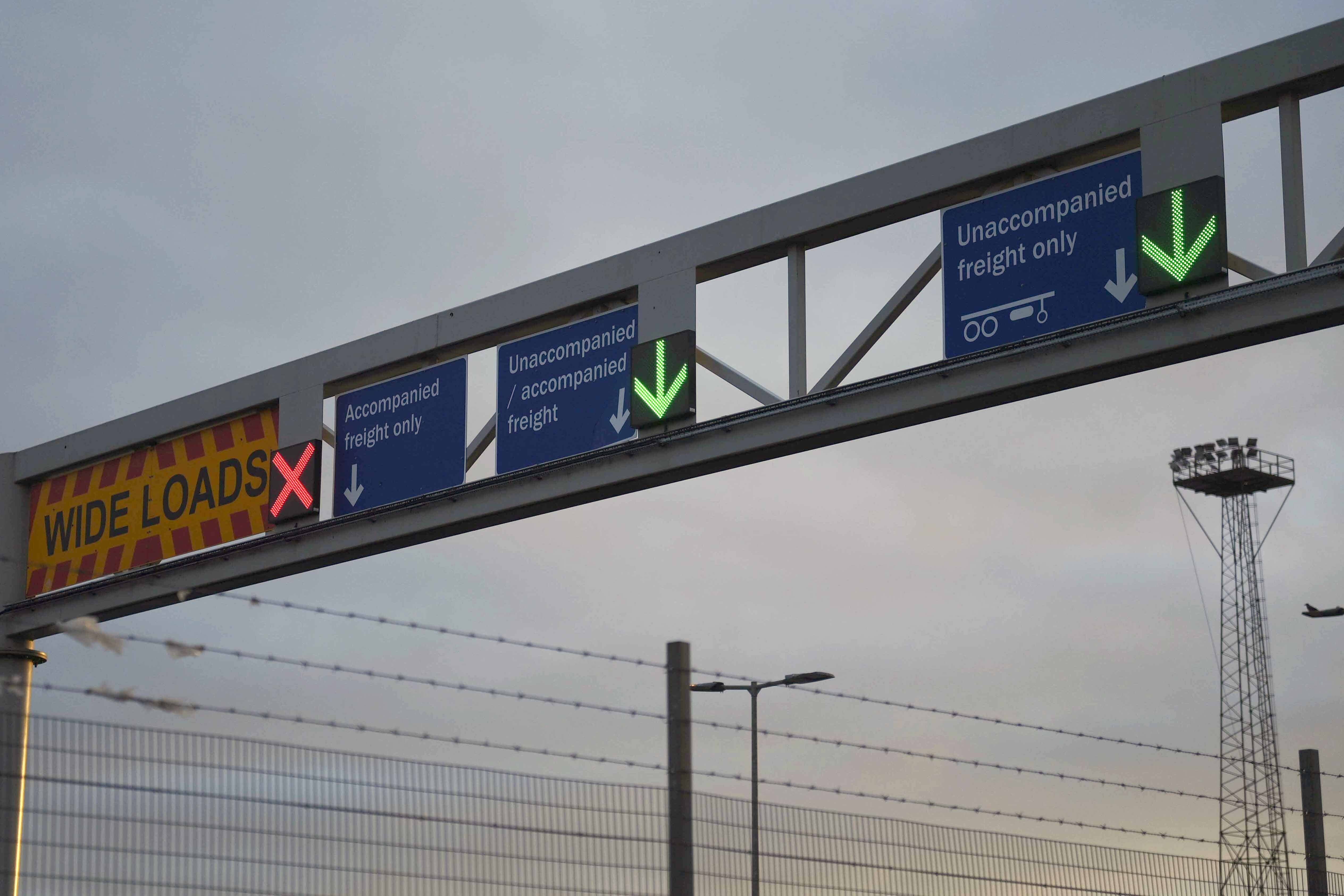 A view of a road sign at the Port of Belfast (PA)