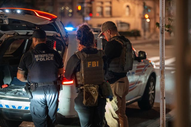<p>FBI, Secret Service, Homeland Security Investigators, and Washington Metropolitan Police Department officers patrolling Washington, D.C. on August 18, 2025</p>