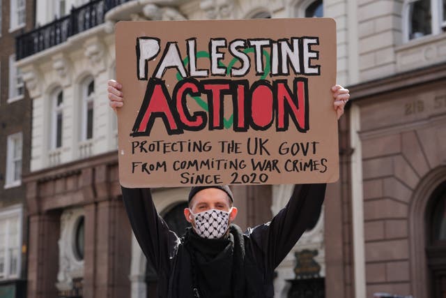 <p>A protester outside the Royal Courts of Justice prior to the group being banned</p>