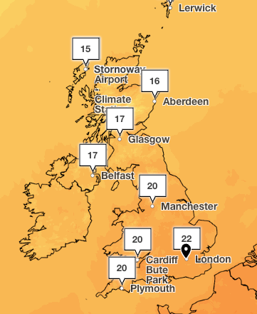 Met Office has forecast highs of 22C on Saturday