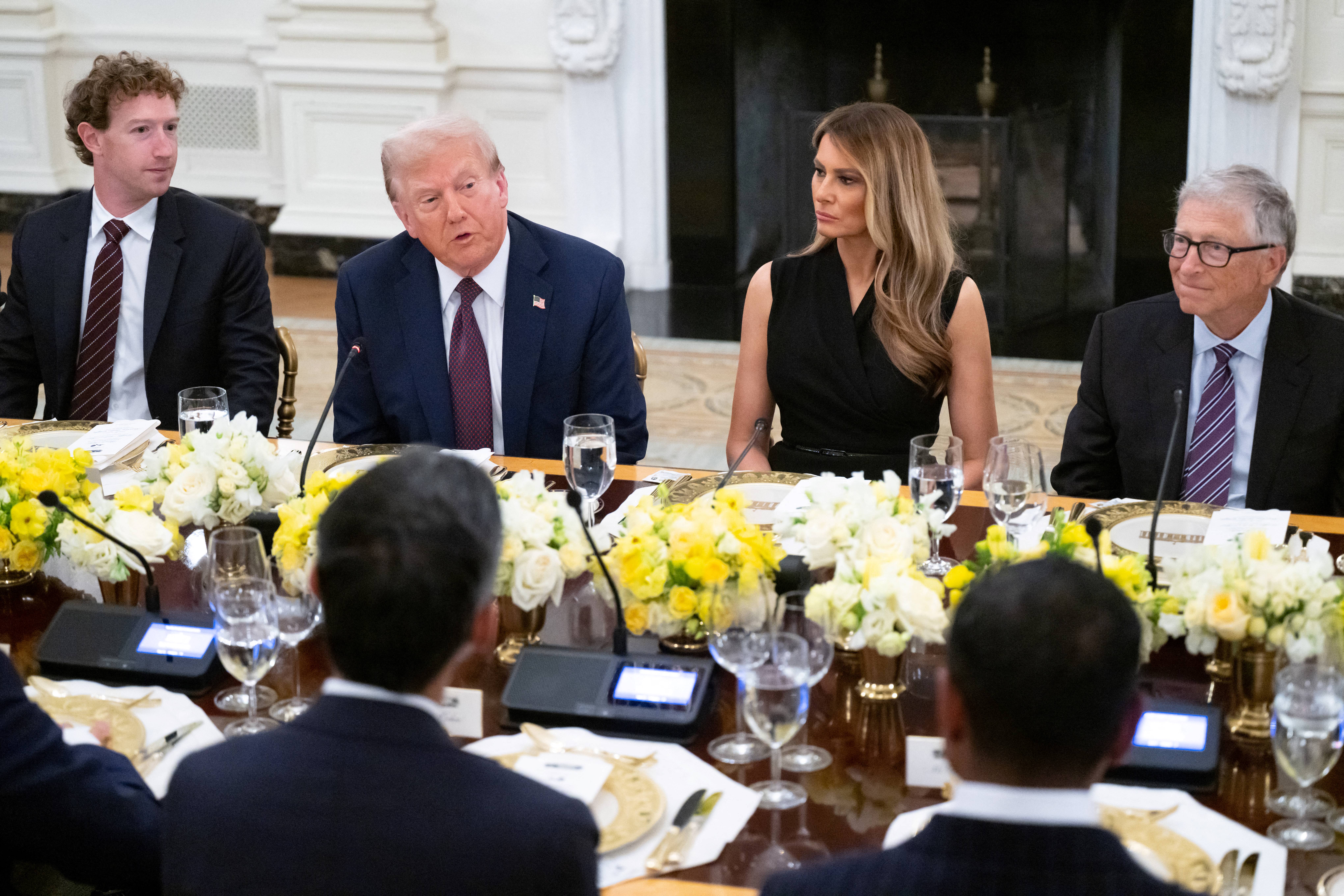 President Donald Trump has again addressed rumors that he had died over the holiday weekend, telling reporters, “I’m still here,” ahead of a dinner with top tech CEOs minus Elon Musk