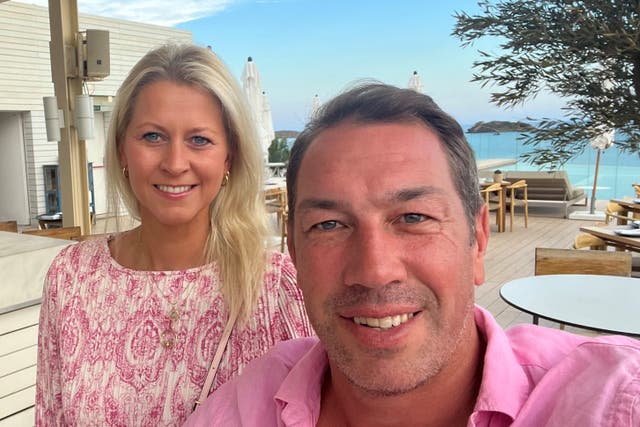 Tom Voyce, 43, seen with his wife Anna, died when his car was washed away while crossing a ford on the River Aln near Alnwick, Northumberland, in December 