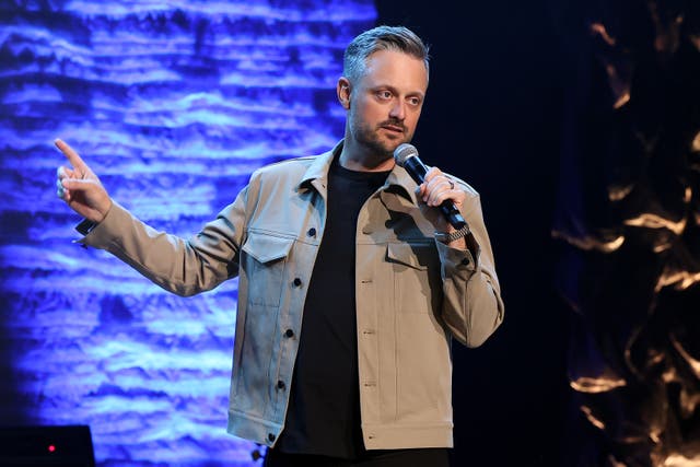 <p>Nate Bargatze performing in Nashville, Tennessee on April 26, 2023</p>