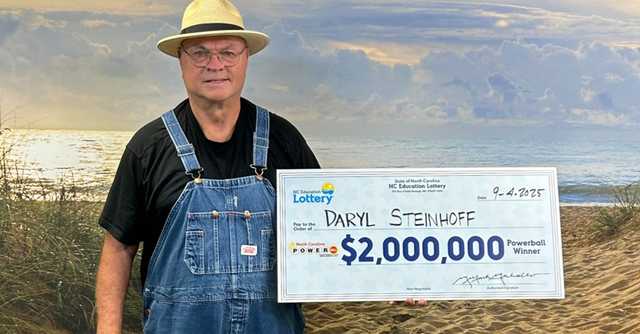<p>Daryl Steinhoff, of Clayton, North Carolina, won the $2 million Powerball prize in a September 1 drawing. He missed the $1.2 billion jackpot by only a single number</p>
