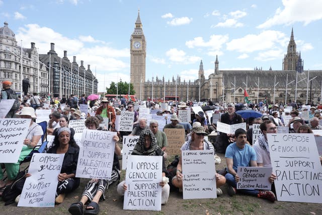 Supporters of Palestine Action took part in a mass action in Parliament Square last month (Stefan Rousseau/PA)