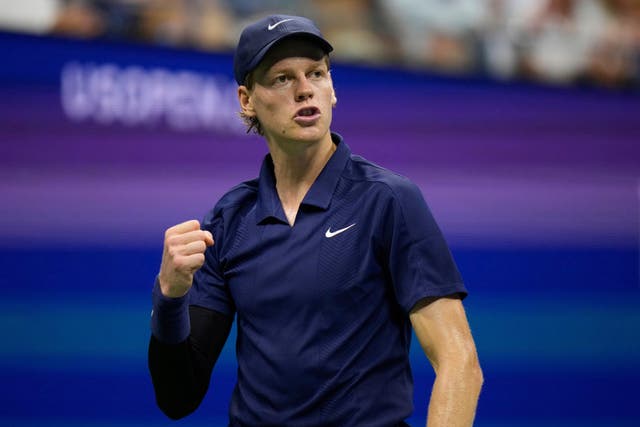 Jannik Sinner celebrates winning a point against Felix Auger-Aliassime (Frank Franklin/AP)