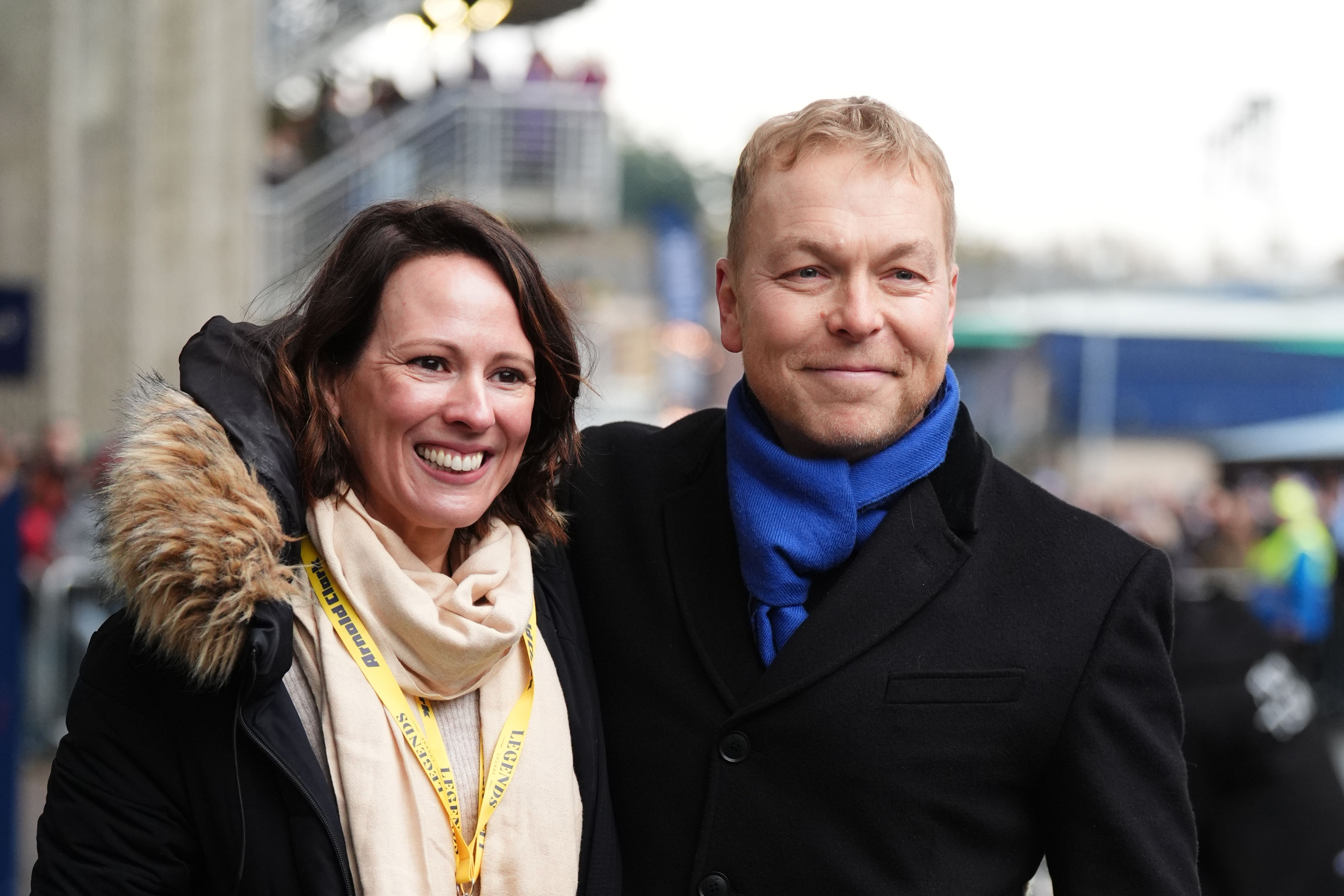 Sir Chris Hoy (left) and his wife Sarra Kemp, pictured before the Guinness Men’s Six Nations match at Scottish Gas Murrayfield Stadium, Edinburgh, in January 2025. (Andrew Milligan/PA)