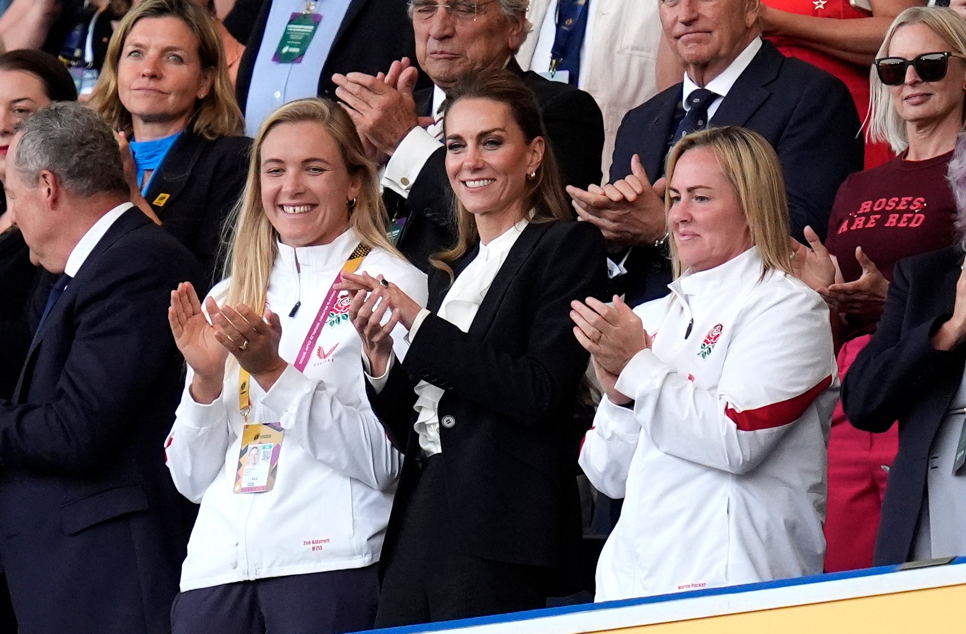 The Princess of Wales in the stands with England's Marlie Packer, right, and Zoe Aldcroft