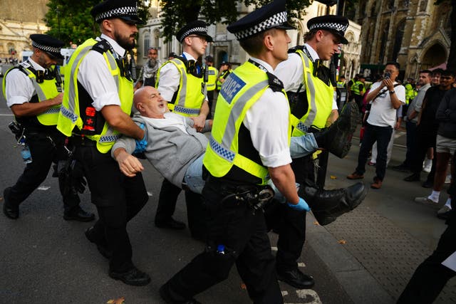 Police have condemned the ‘intolerable’ abuse they claim officers suffered at a protest in support of Palestine Action (Jeff Moore/PA)