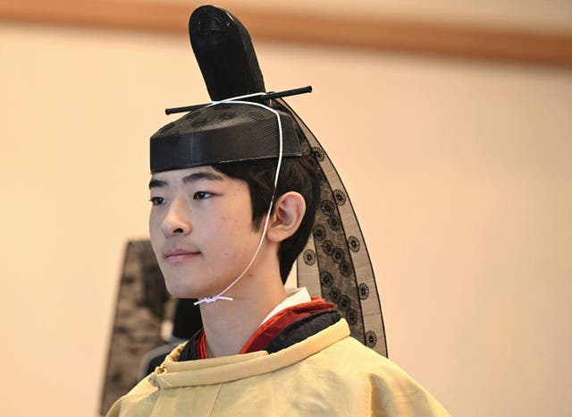 <p>Japanese Prince Hisahito is seen in ceremonial attire during his coming-of-age rites in the Imperial Palace</p>