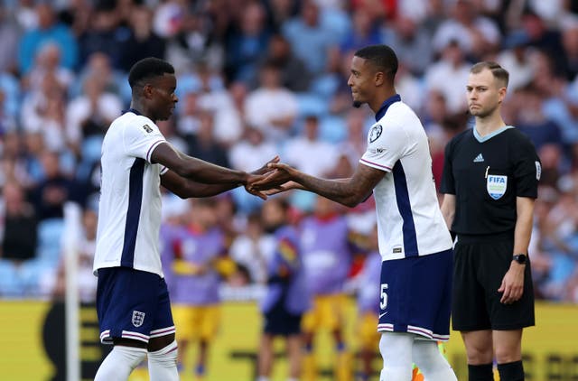 <p>Marc Guehi (left) has left the England squad ahead of their game against Albania on Sunday</p>