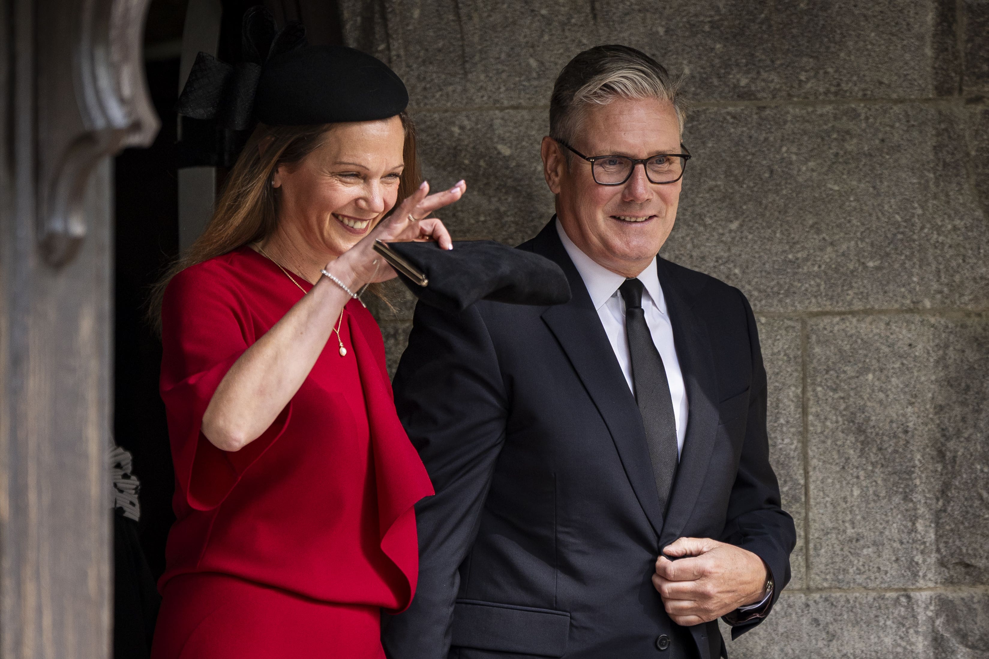 Prime Minister Sir Keir Starmer and wife, Lady Victoria Starmer, leave after attending a Sunday church service at Crathie Kirk, near Balmoral. Picture date: Sunday September 7, 2025.