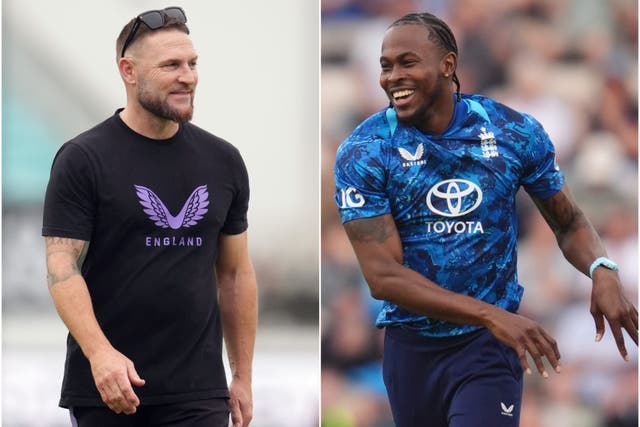 Brendon McCullum, left, hailed the importance of this winter’s Ashes and has a plan to get Jofra Archer ready (John Walton/Adam Davy/PA)