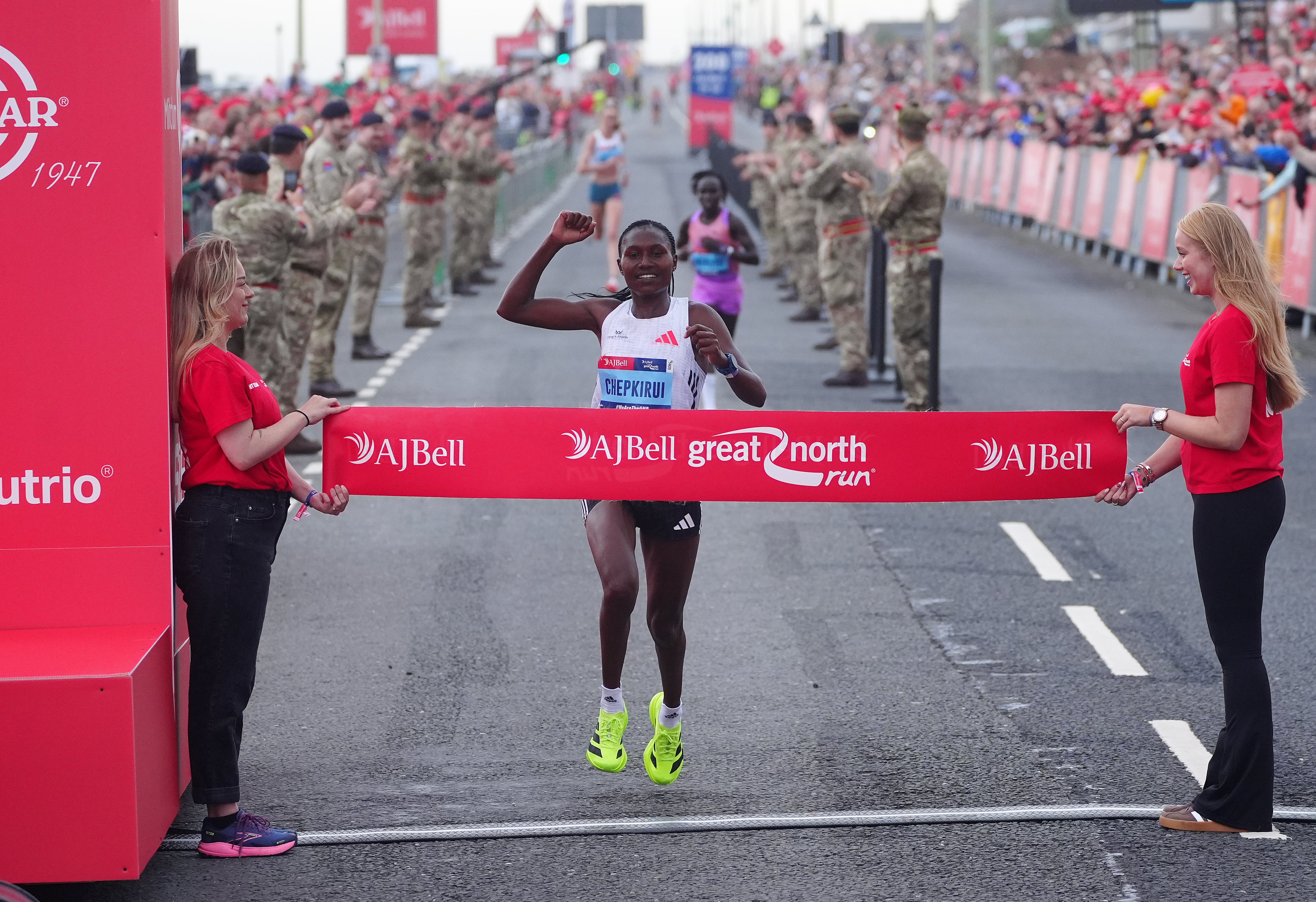 Sheila Chepkirui crosses the finish line in first place to win the Elite Women’s race during the Great North Run 2025 (Owen Humphreys/PA)