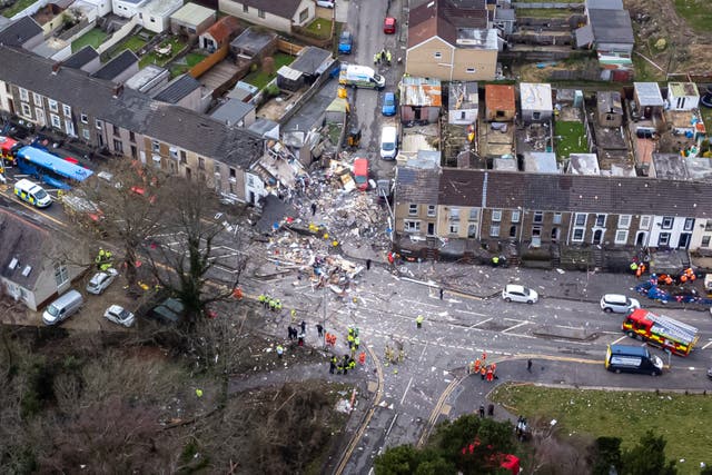 An aerial view of the scene on Clydach Road after the explosion (Ben Birchall/PA)