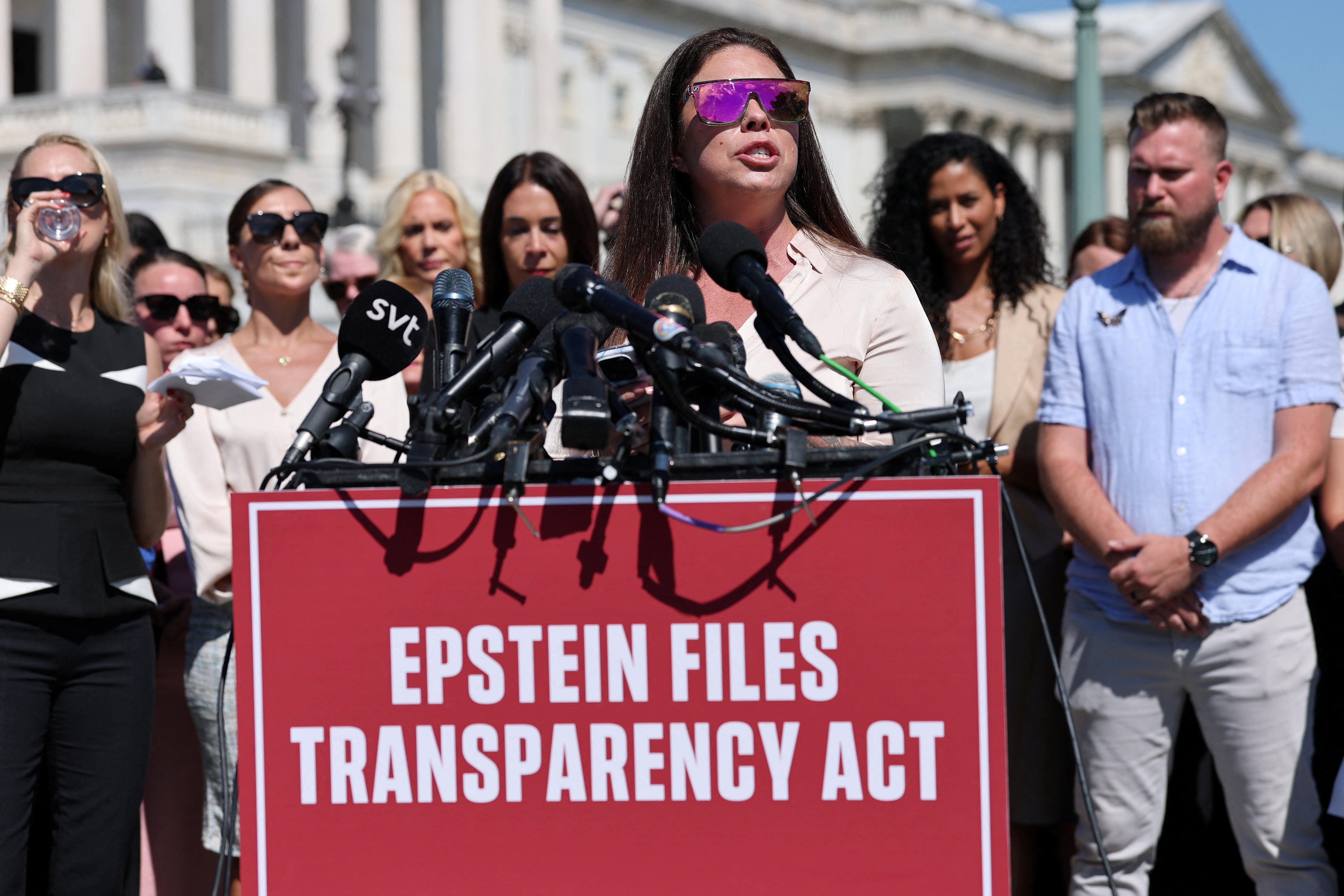 Epstein’s accusers spoke out against Trump’s claims that the case is a ‘Democrat hoax’ as members of Congress heard testimony from survivors