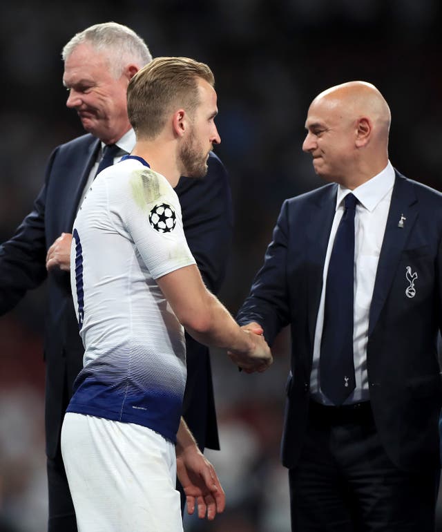 <p>Daniel Levy (right) was Tottenham chairman throughout Harry Kane’s (left) time at the club</p>