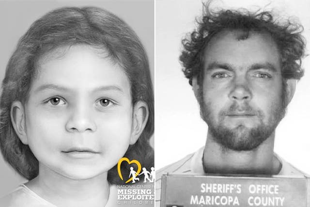 <p>A rendering of Rea Rasmussen (left), who was identified as the fourth victim in the Bear Brook murders carried out by her father Terry Rasmussen (right)</p>