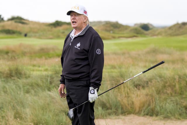 <p>President Trump at the International Golf Links, on the Menie Estate in Balmedie, Aberdeenshire. (Jane Barlow/PA)</p>