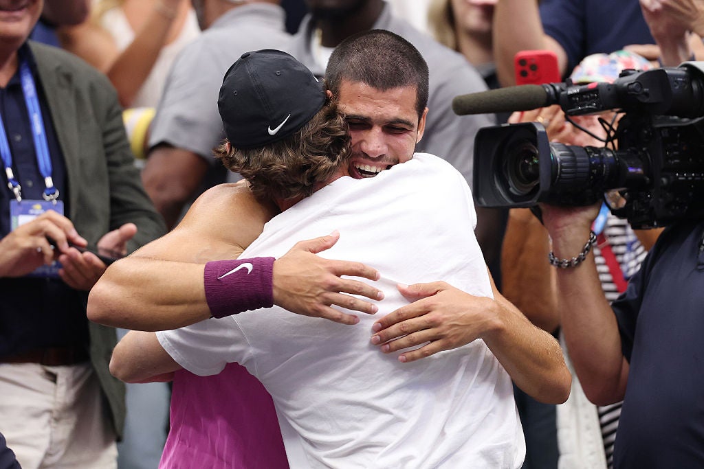 Alcaraz hugs coach Juan Carlos Ferrero after winning his second US Open