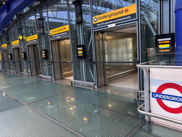 <p>No go: Lifts to the Underground station at London Heathrow. The Piccadilly line, which normally serves the airport, is closed by the RMT strike until 8am on Friday 12 September</p>