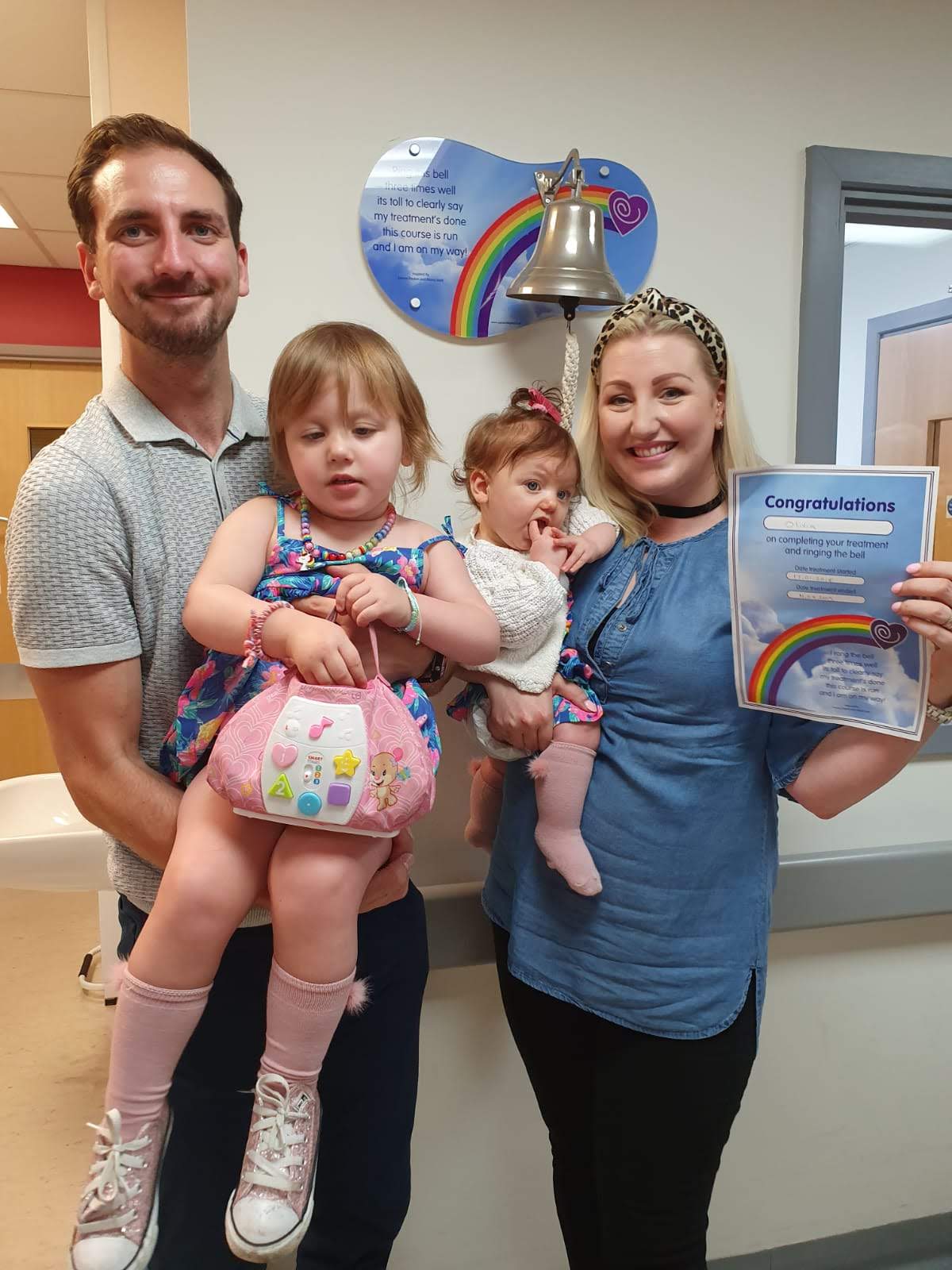 Olivia’s family in hospital after she completed a round of treatment – although it later proved to be unsuccessful