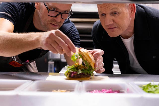 <p>Gordon Ramsay and Christian Binney, Burger King’s food development director</p>