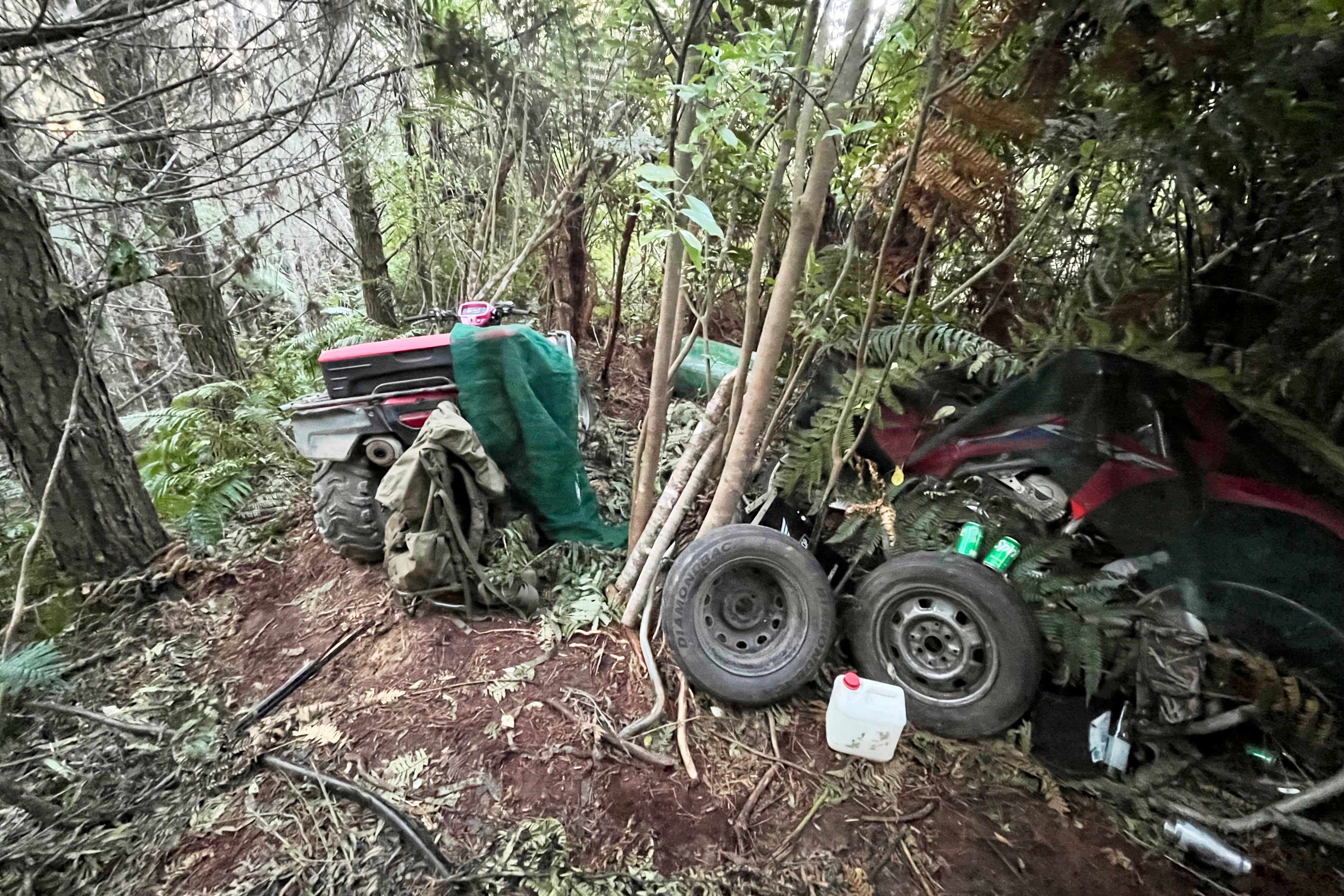A quad bike and tyres could be seen at the family’s final campsite in the bush